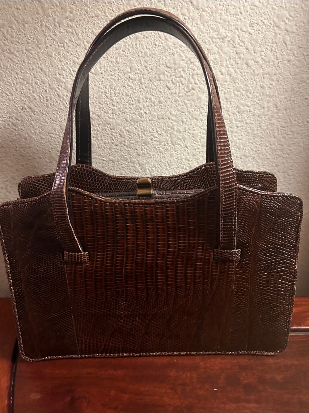 Women's Brown Faux Croc Tote Bag - Classic Structured Handbag